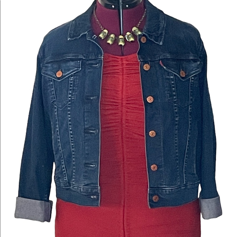Levi’s dark blue cropped denim jean jacket Women’s size L Lrg Large